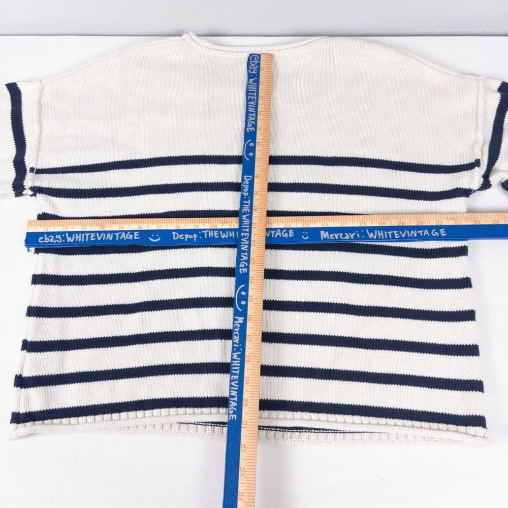 Madewell Conway Sweater Women M Blue Striped Rolled Neck Balloon Sleeve Nautical - Picture 6 of 7